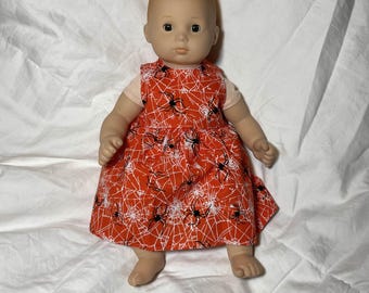 Handmade Orange Halloween Spider Web Dress for 15-Inch Dolls Bitty Baby/Twins