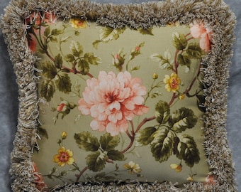 Floral Accent Pillow - Square Accent Pillow - Fringe Accent Pillow