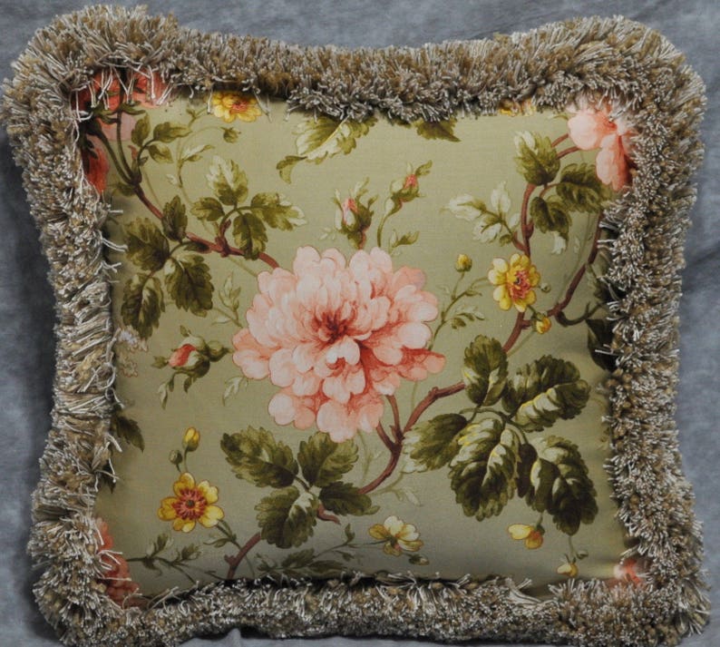Floral Accent Pillow Square Accent Pillow Fringe Accent Etsy