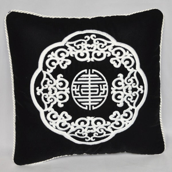 Black Pillow - Embroidered Pillow - Oriental Pillow