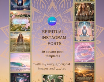 40 Spiritual Square Instagram posts Canva Template Spiritual Coach Healer Women Feminine  Post Highlight Story Healing