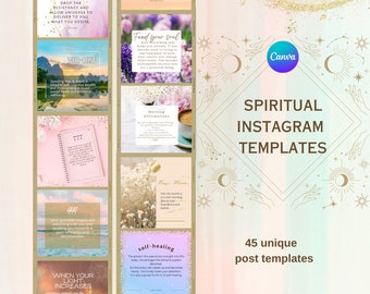 45 Square Spiritual Instagram posts Template | Canva Instagram Template | Spiritual Social Media | Spiritual Coach