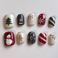 Winter reusable short press on nails with cute acrylic nail art green square gel designs for winter holiday nail decoration gift wrapping product logo