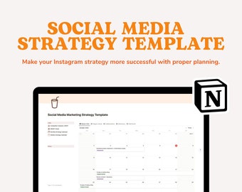 May include: A laptop computer screen displaying a social media marketing strategy template with a calendar view. The calendar is for October 2022 and has a red dot on the 16th. The template is titled "Social Media Marketing Strategy Template".