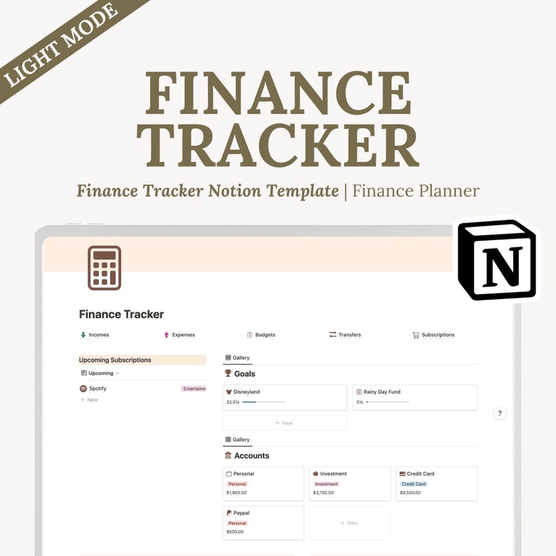 Notion Finance Tracker Template, Budget Tracker, Financial Planner, Income and Expense Tracker, Paycheck Budget and Money Management Tool