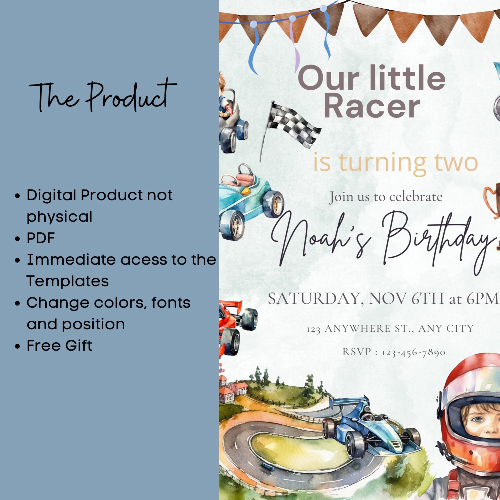 Invitations In Racing Example Racing Birthday Invitation, Editable Canva Template for Kids, Little ...