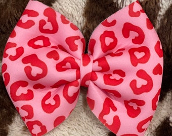 Pink and Red heat leopard print 5in Hairbow