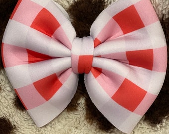 Checker Red, white and pink 5in Hairbow