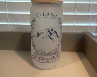 ACOTAR Velaris-glazen beker met bamboedeksel en plastic rietje