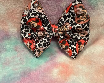 Mickey and Minnie Cheetah Valentines Heart Bow