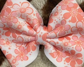White with pink and orange flowers 5in Hairbow