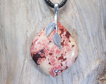 Pink Ocean Jasper Pendant, Ocean Jasper and Silver Necklace