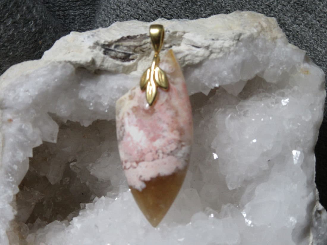 Pink Plume Agate Pendant, Feather Ridge Plume Agate Shield Pendant