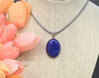 Blue Stone Lapis Lazuli Pendant, Royal Blue Lapis Pendant, Oval Cabochon Pendant