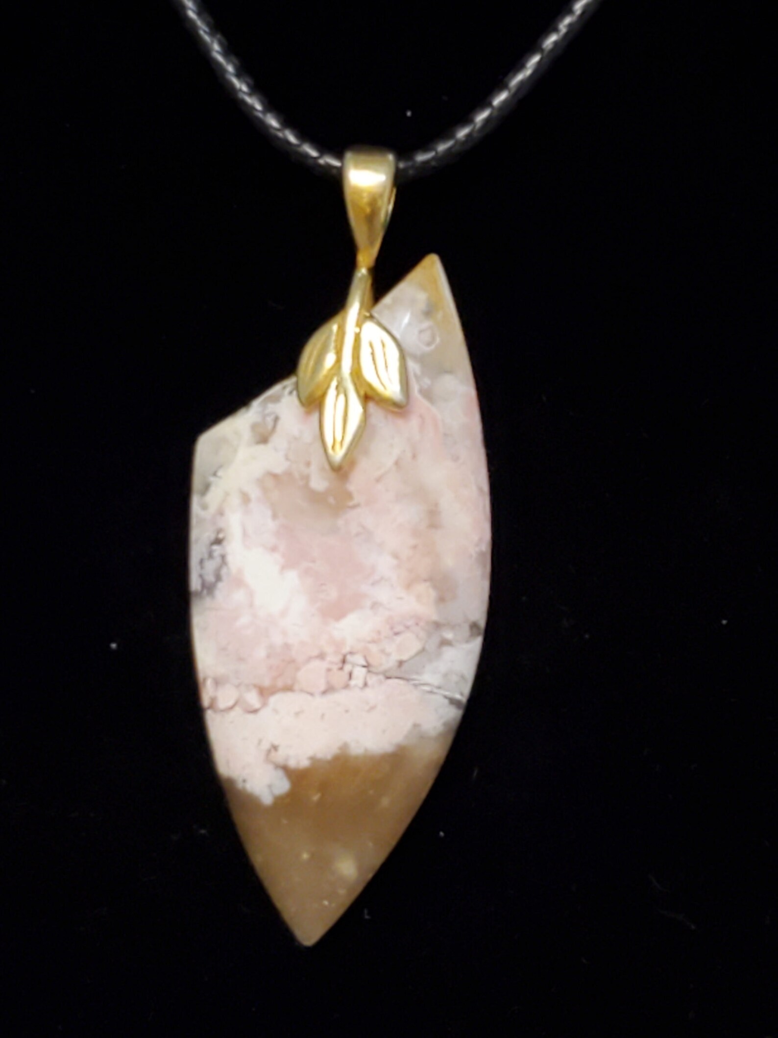 Pink Plume Agate Pendant, Feather Ridge Plume Agate Shield Pendant