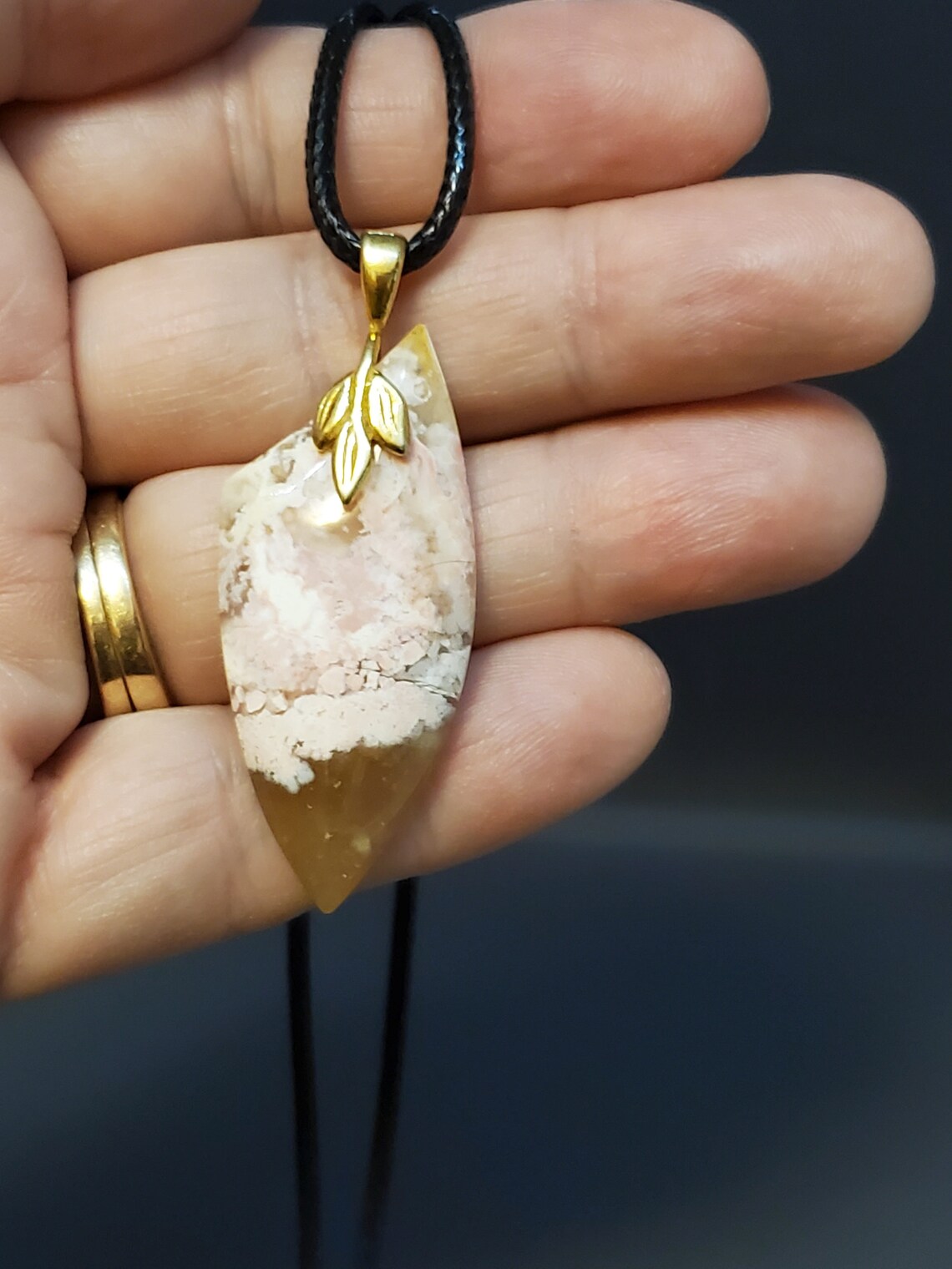 Pink Plume Agate Pendant, Feather Ridge Plume Agate Shield Pendant