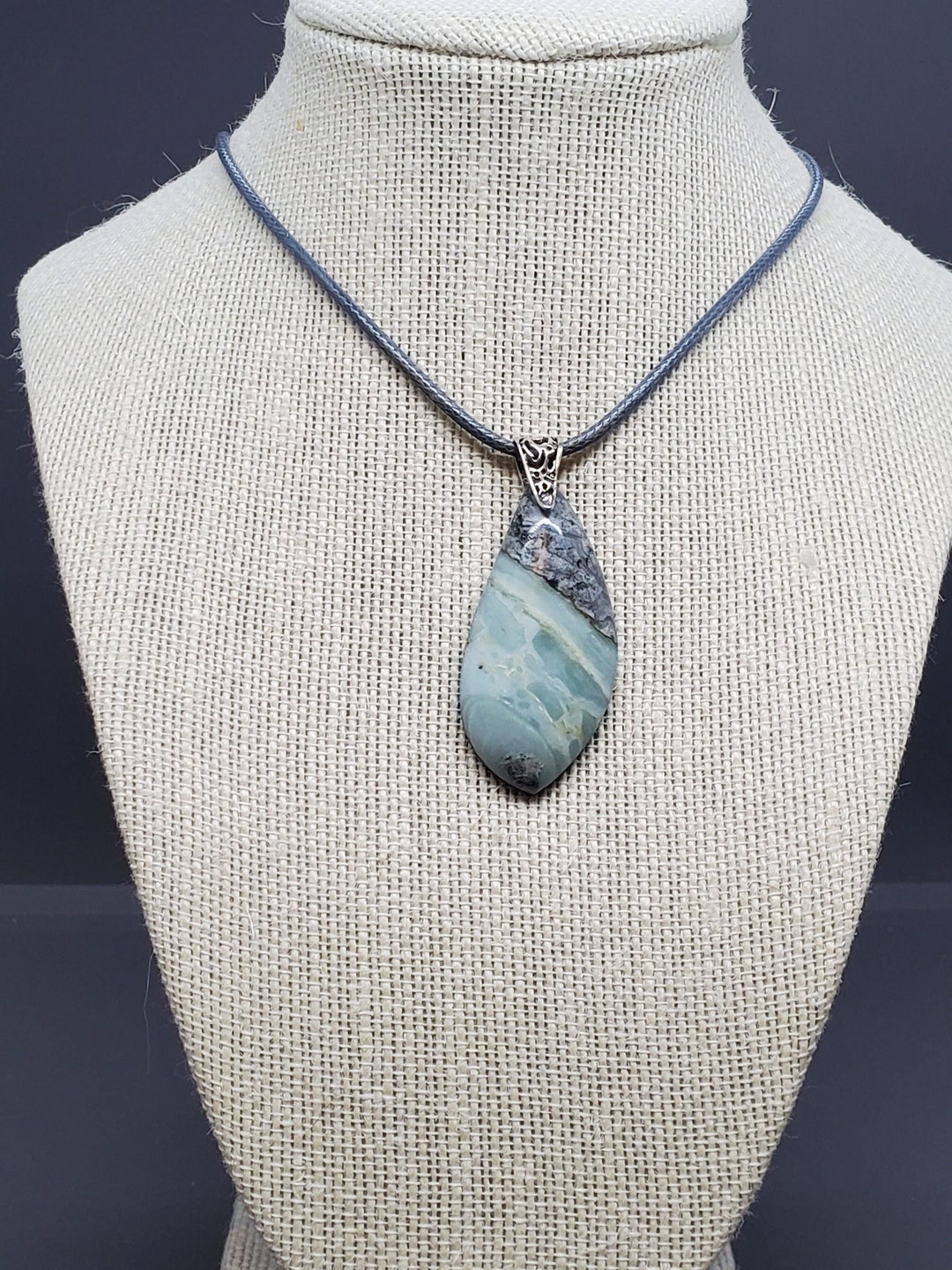 Blue and Gray Scenic BC Ocean Picture Stone, Blue Stone Pendant - Etsy