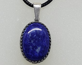 Lapis Lazuli Blue Stone Pendant, Royal Blue Lapis Pendant, Oval Cabochon Pendant