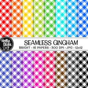 SALE!! 16 Bright Gingham Seamless Digital Papers • Rainbow • Seamless • Commercial Use • Instant Download • #GINGHAM-102-B
