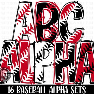 Letras PNG do alfabeto Doodle de pontos de beisebol vermelho e preto, letras PNG do Doodle, pacote de alfabeto vermelho e preto, alfabeto de sublimação, COLOR95