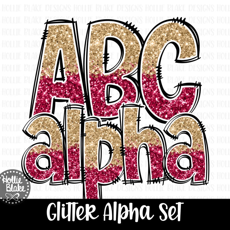 Maroon Red & Gold Glitter Alphabet Letters PNG Bundle, Hand Drawn ...