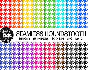 SALE!! 16 Bright Houndstooth Seamless Digital Papers • Rainbow • Seamless • Commercial Use • Instant Download • #HOUNDSTOOTH-101-B
