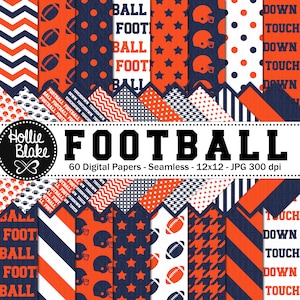 Blue & Orange Football Seamless Digital Papers, Digital Patterns JPG, Blue Orange Printable Football Patterns Download COLOR28