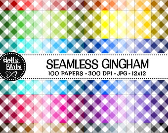 SALE!! 100 Gingham Seamless Digital Papers • Rainbow  • Seamless • Commercial Use • Instant Download • #GINGHAM-102