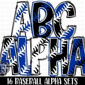 Pontos de beisebol azul royal e preto Doodle Alphabet PNG Letras, Doodle Letters PNG, Pacote de alfabeto azul royal e preto, Alfabeto de sublimação