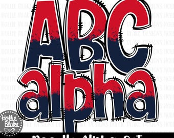 Red & Blue Alphabet Letters PNG Bundle, Hand Drawn Alphabet Doodle, Sublimation Alpha Set Designs PNG
