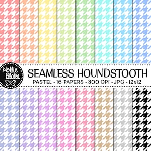 SALE!! 16 Pastel Houndstooth Seamless Digital Papers • Rainbow Digital Paper • Commercial Use • Instant Download • #HOUNDSTOOTH-101-P