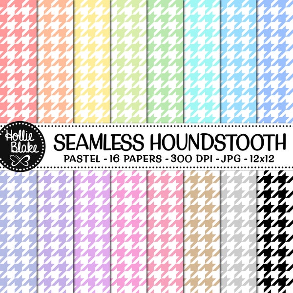 SALE!! 16 Pastel Houndstooth Seamless Digital Papers • Rainbow Digital Paper • Commercial Use • Instant Download • #HOUNDSTOOTH-101-P