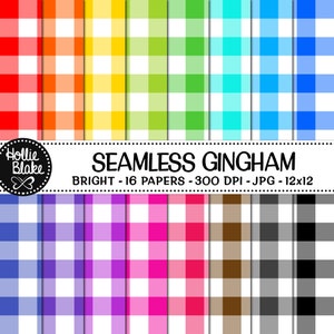 SALE!! 16 Bright Gingham Seamless Digital Papers • Rainbow • Seamless • Commercial Use • Instant Download • #GINGHAM-103-B