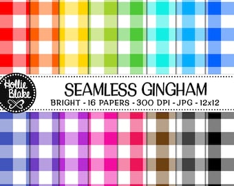 SALE!! 16 Bright Gingham Seamless Digital Papers • Rainbow • Seamless • Commercial Use • Instant Download • #GINGHAM-103-B