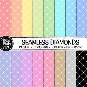 SALE!! 16 Pastel Diamonds Seamless Digital Papers • Rainbow Digital Paper • Seamless • Commercial Use • Instant Download • #DIAMONDS-128-2-P
