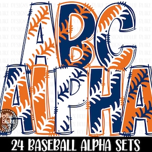 Pontos de beisebol azul marinho e laranja Doodle Alphabet PNG Letras, Doodle Letters PNG, Pacote de alfabeto azul marinho laranja, Sublimação, COLOR99