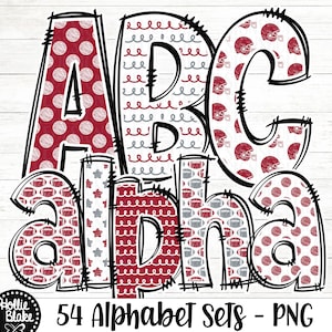 Letras PNG do alfabeto Doodle de futebol vermelho e cinza carmesim, letras PNG do Doodle, pacote do alfabeto cinza vermelho, alfabeto de sublimação, COLOR1