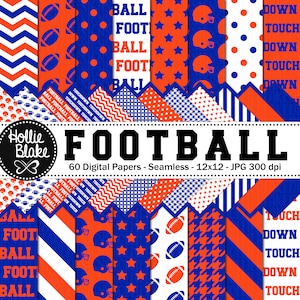 Blue & Orange Football Seamless Digital Papers, Digital Patterns JPG, Blue Orange Printable Football Patterns Download COLOR5