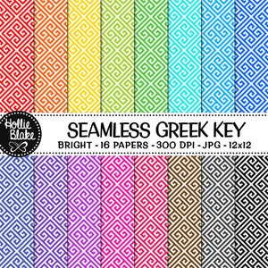 SALE!! 16 Bright Greek Key Seamless Digital Papers • Rainbow • Seamless • Commercial Use • Instant Download • #GREEK KEY-101-B