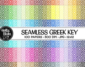 SALE!! 100 Greek Key Seamless Digital Papers • Rainbow  • Seamless • Commercial Use • Instant Download • #GREEK KEY-101