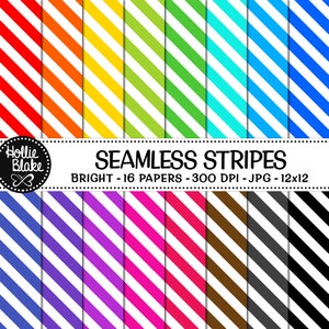 SALE!! 16 Bright Stripes Seamless Digital Papers • Rainbow • Seamless • Commercial Use • Instant Download • #STRIPES-102-B