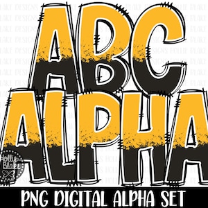Black & Gold Doodle Alphabet PNG letters, Doodle Letters PNG Letters, Black Gold Alphabet Bundle, Sublimation Alphabet Doodle PNG, COLOR110