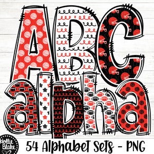 Letras PNG do alfabeto Doodle de futebol vermelho e preto, letras PNG do Doodle, pacote do alfabeto preto vermelho, alfabeto de sublimação, COLOR6