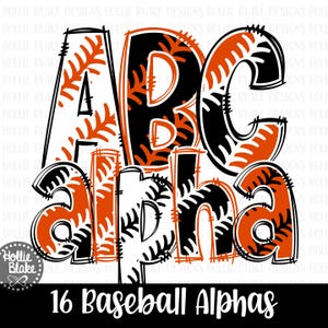 Bundle de lettres de l'alphabet orange et noir points de baseball PNG, Doodle alphabet dessiné à la main, sublimation alpha décors PNG, COLOR91