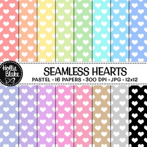 SALE!! 16 Pastel Hearts Seamless Digital Papers • Rainbow Digital Paper • Seamless • Commercial Use • Instant Download • #HEARTS-101-2-P