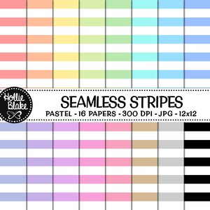 SALE!! 16 Pastel Stripes Seamless Digital Papers • Rainbow Digital Paper • Seamless • Commercial Use • Instant Download • #STRIPES-106-P