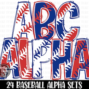Blue & Red Baseball Stitches Doodle Alphabet PNG Letters, Doodle Letters PNG, Blue Red Alphabet Bundle, Sublimation Alphabet, COLOR93