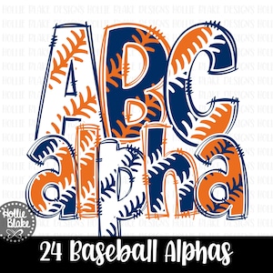 Navy Blue & Orange Baseball Stitches Alphabet Letters PNG Bundle, Hand Drawn Alphabet Doodle, Sublimation Alpha Set Designs PNG, COLOR99
