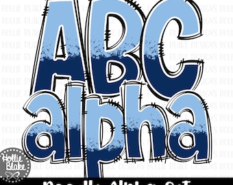 Navy Blue & Blue Alphabet Letters PNG Bundle, Hand Drawn Alphabet Doodle, Sublimation Alpha Set Designs PNG, COLOR115
