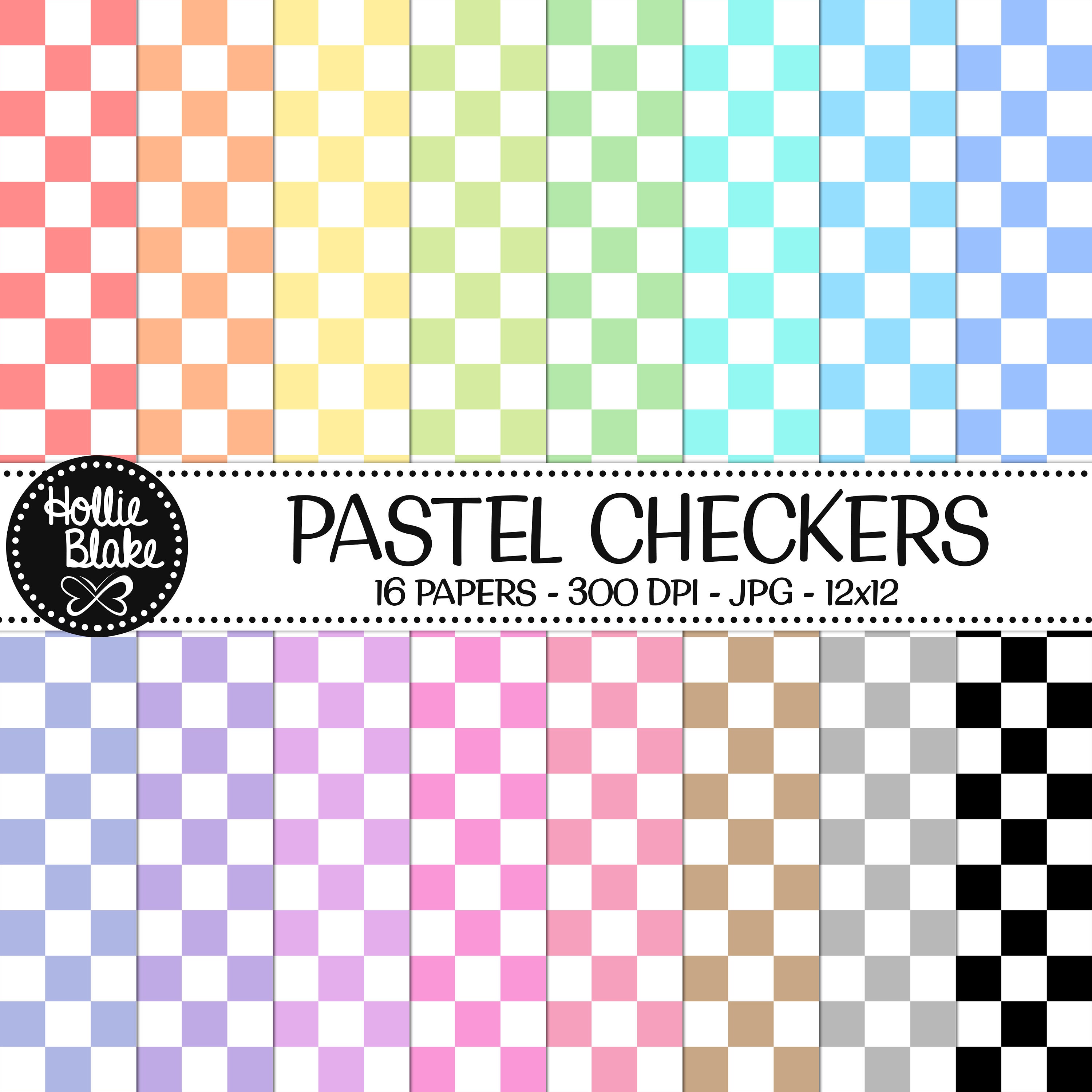 SALE 16 Pastel Checkers Digital Paper Pack Rainbow Digital Etsy